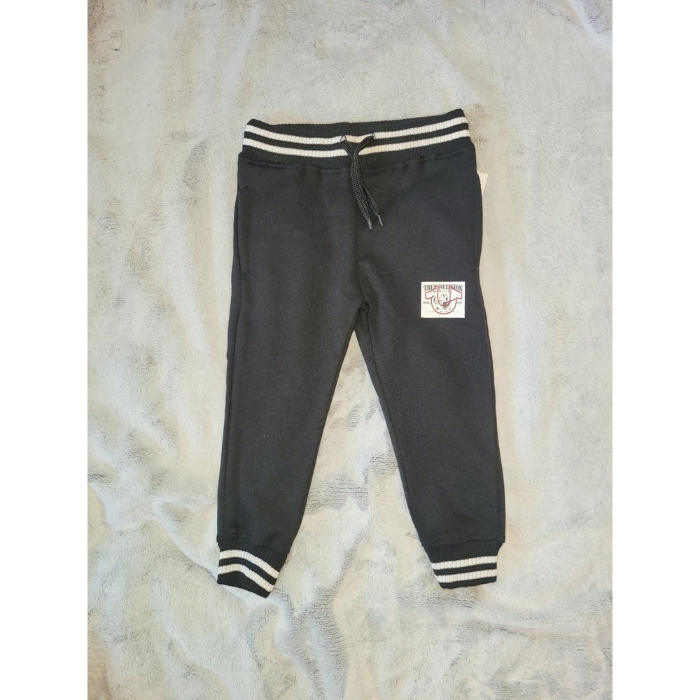 True Religion Boys Size 10 Black Jogger Sweatpants Logo Fleece Drawstring Waist